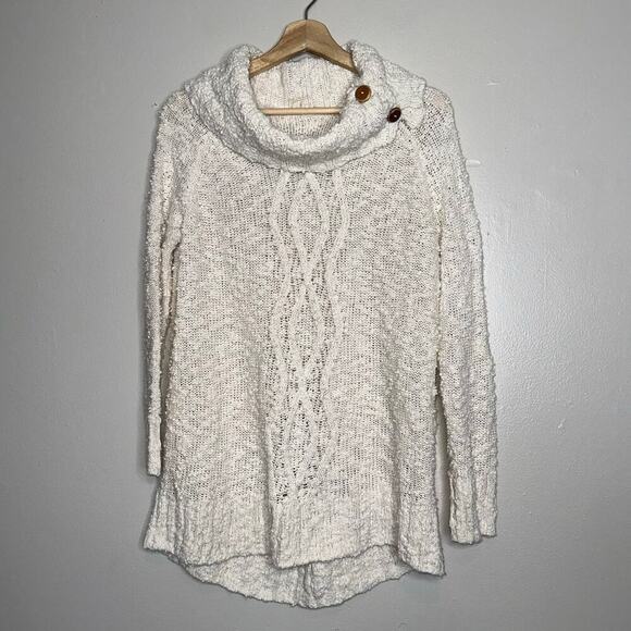 Moth Anthropologie Cable Knit Cowl Neck Tunic Sweater Cream Oatmeal Size Small - Picture 2 of 7